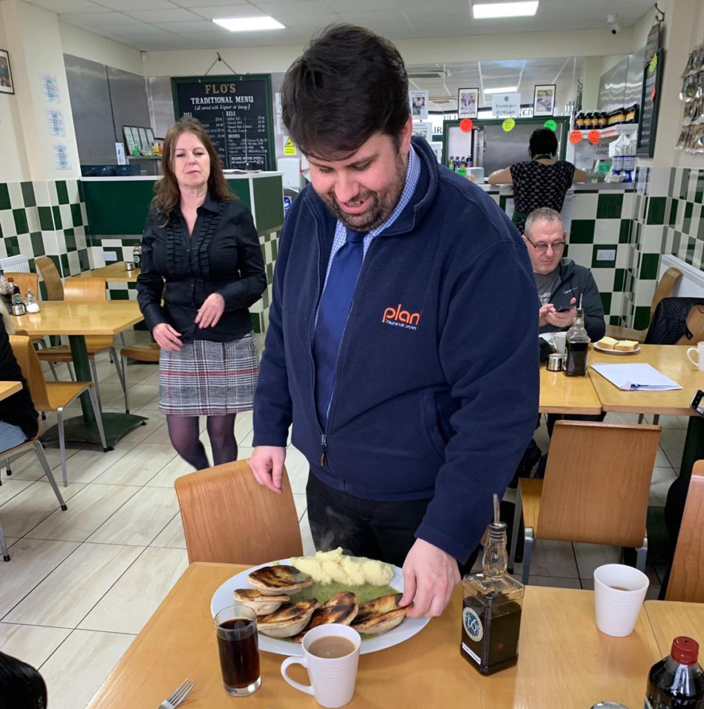 Dan taking part in the Pie and Mash challenge