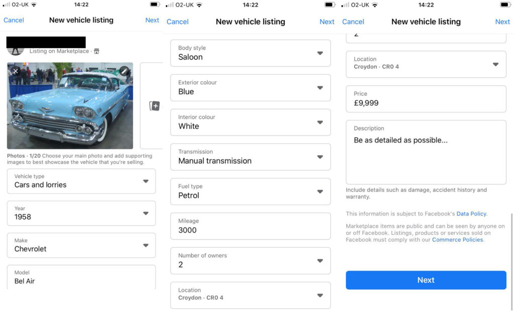 Sales of Cars on Facebook Marketplace